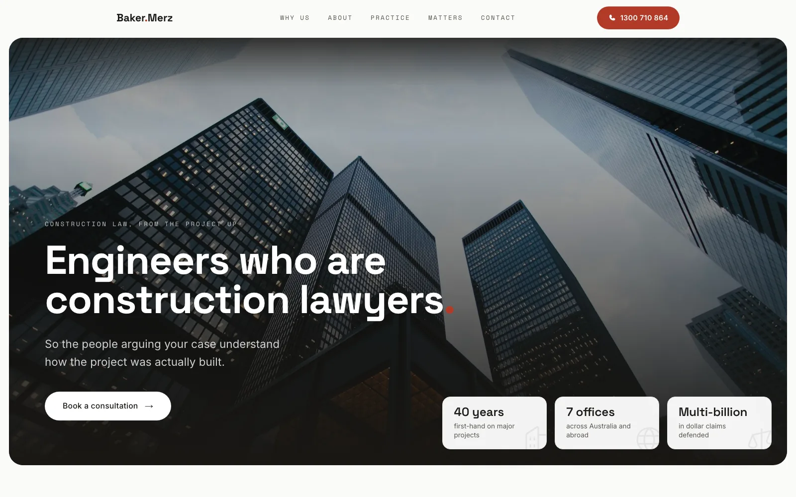 Baker Merz concept website on desktop