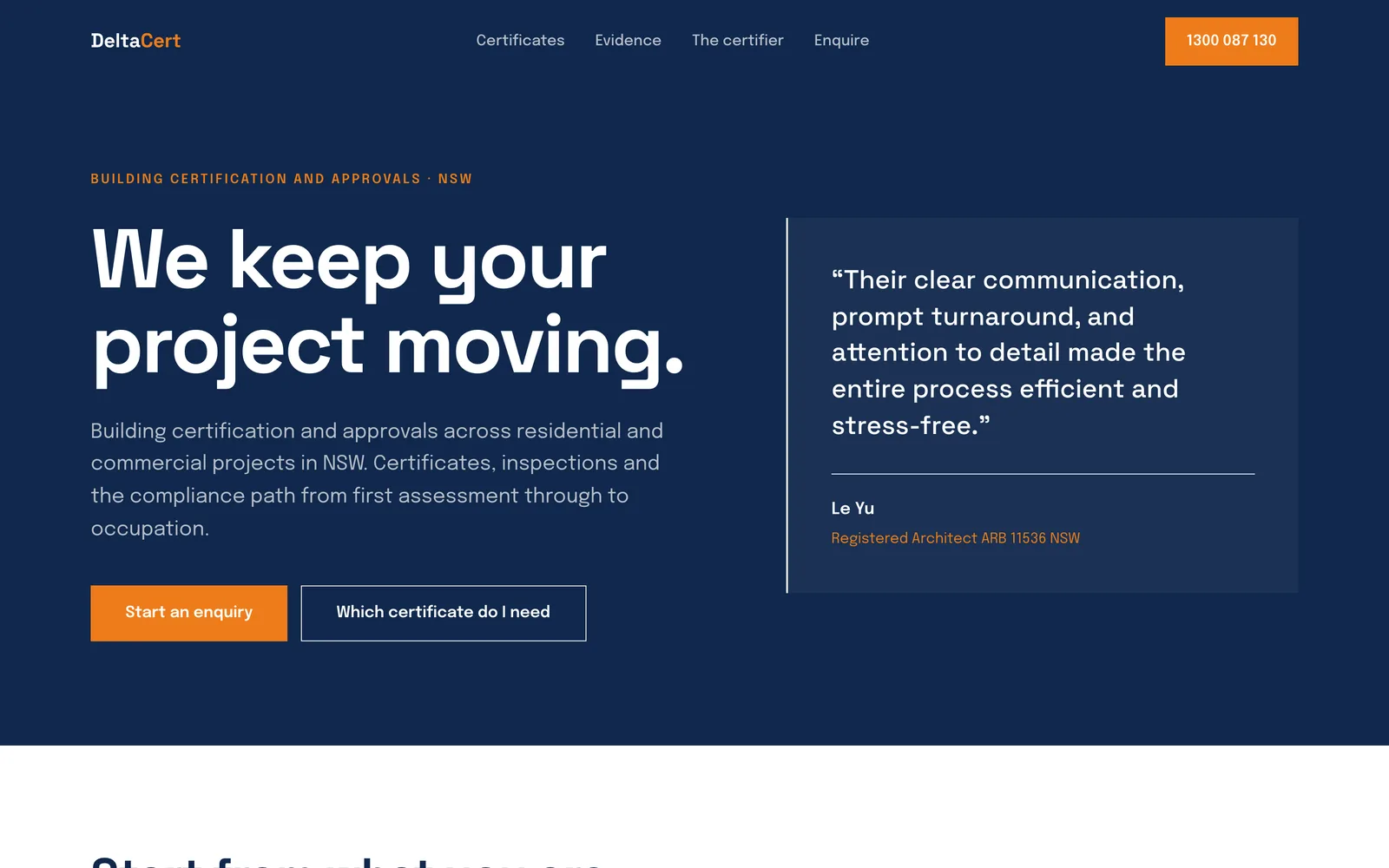 DeltaCert concept website on desktop