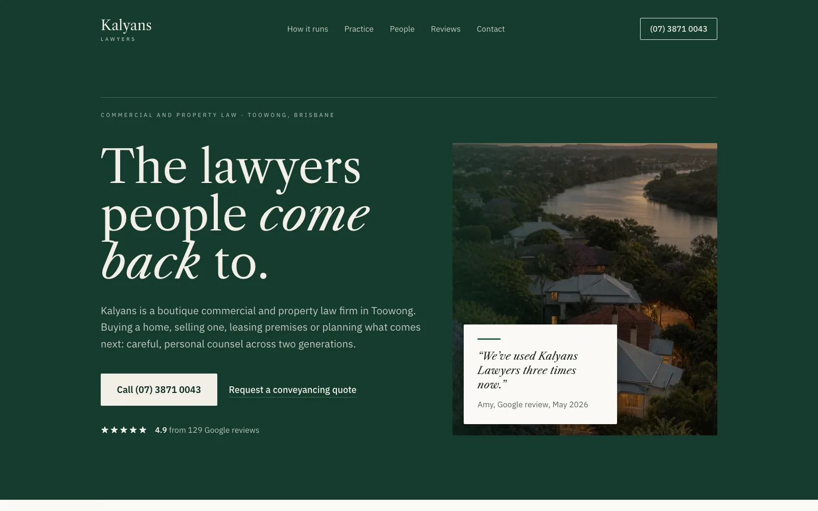 Kalyans Lawyers concept website on desktop