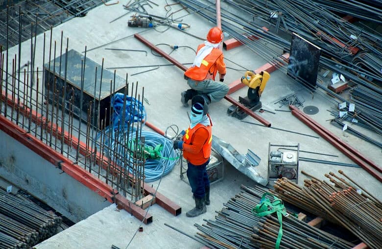 Construction team working on a reinforced concrete structure