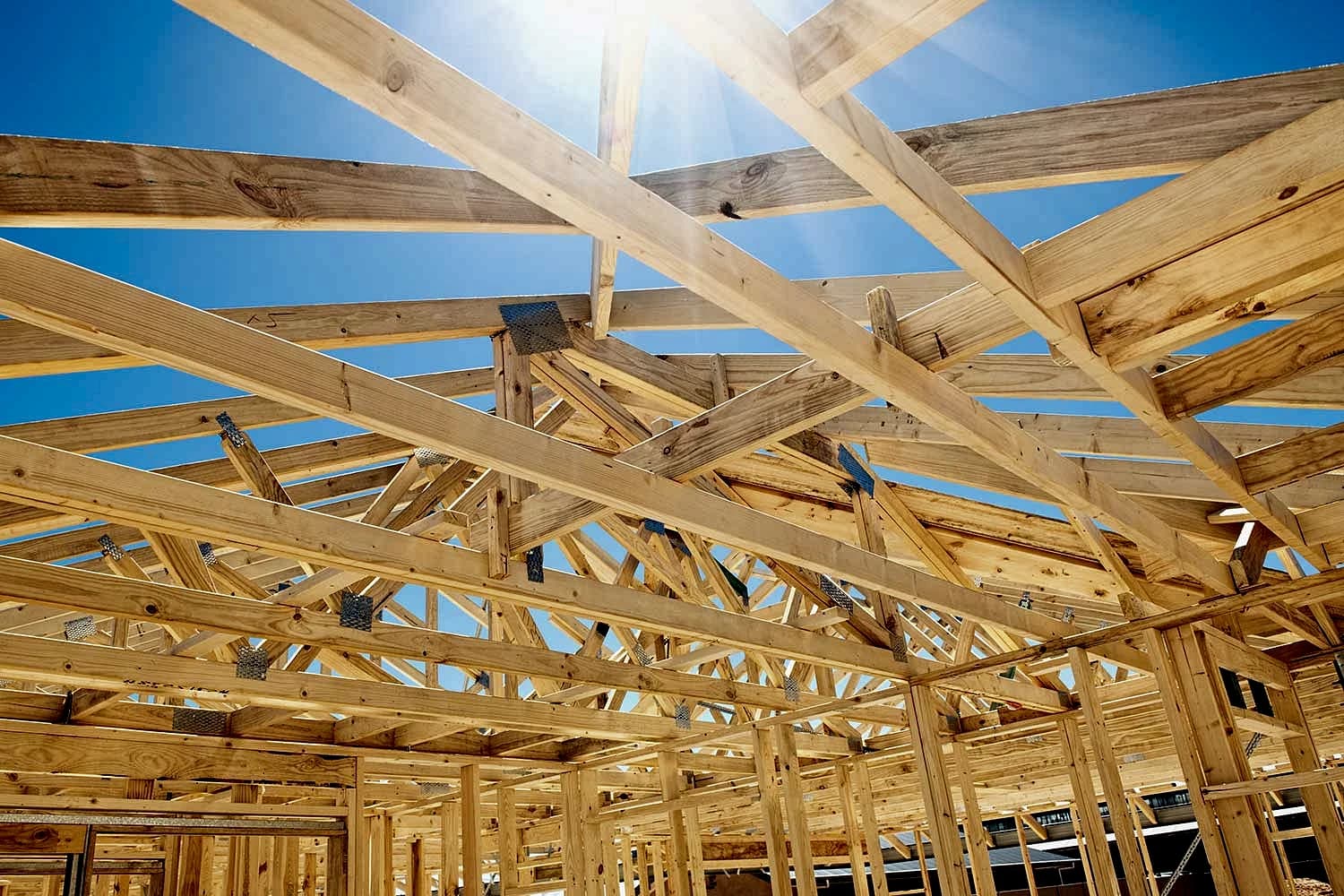 Timber framing on a residential home under construction