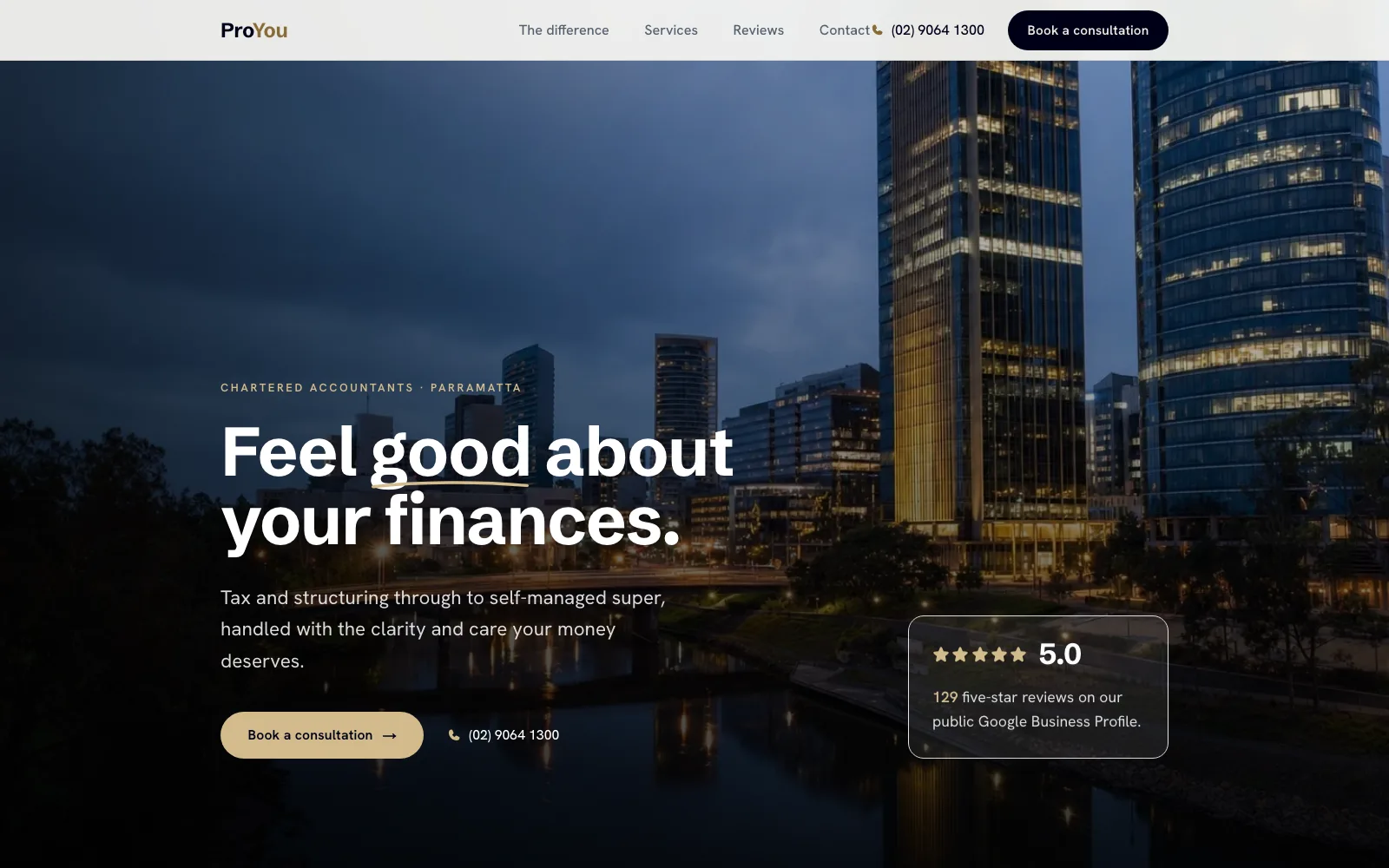 ProYou Business Advisory concept website on desktop