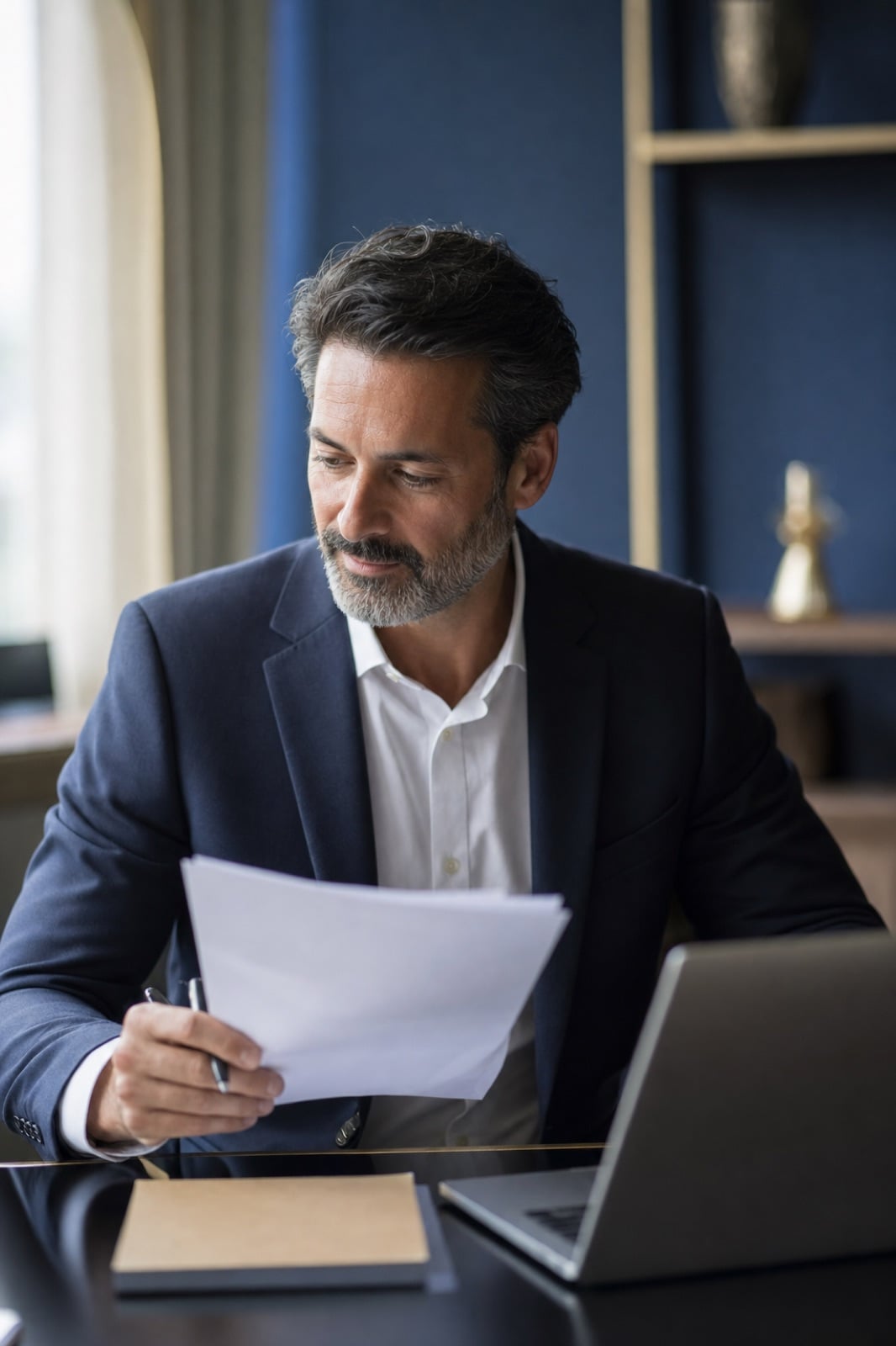 An advisor reviewing a client's numbers, illustrative.