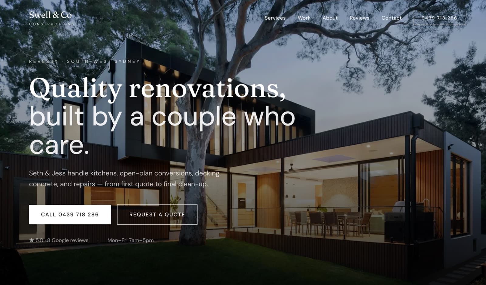Swell & Co Constructions website