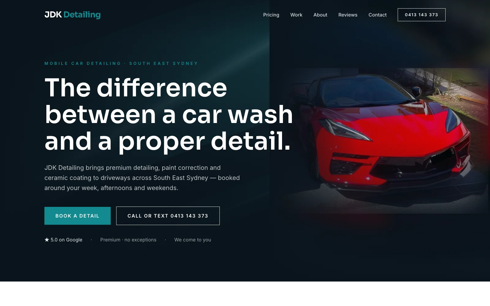 JDK Detailing website on desktop