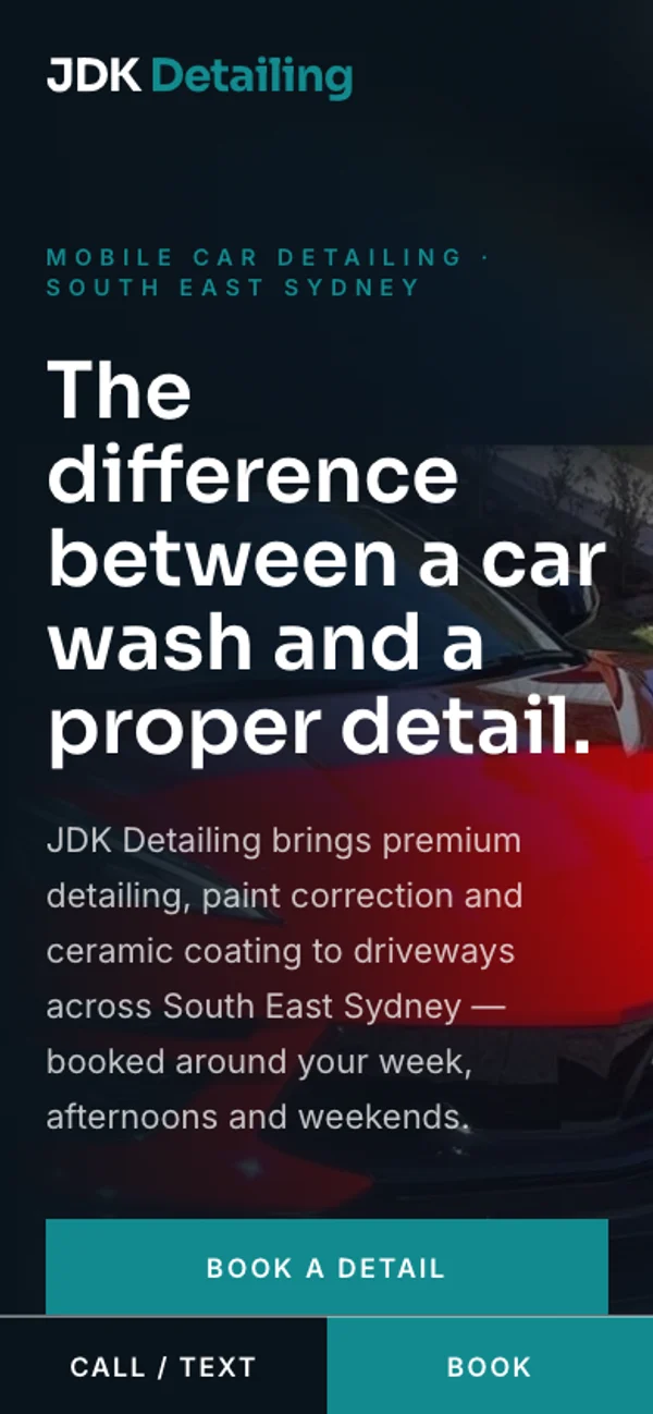 JDK Detailing homepage on mobile