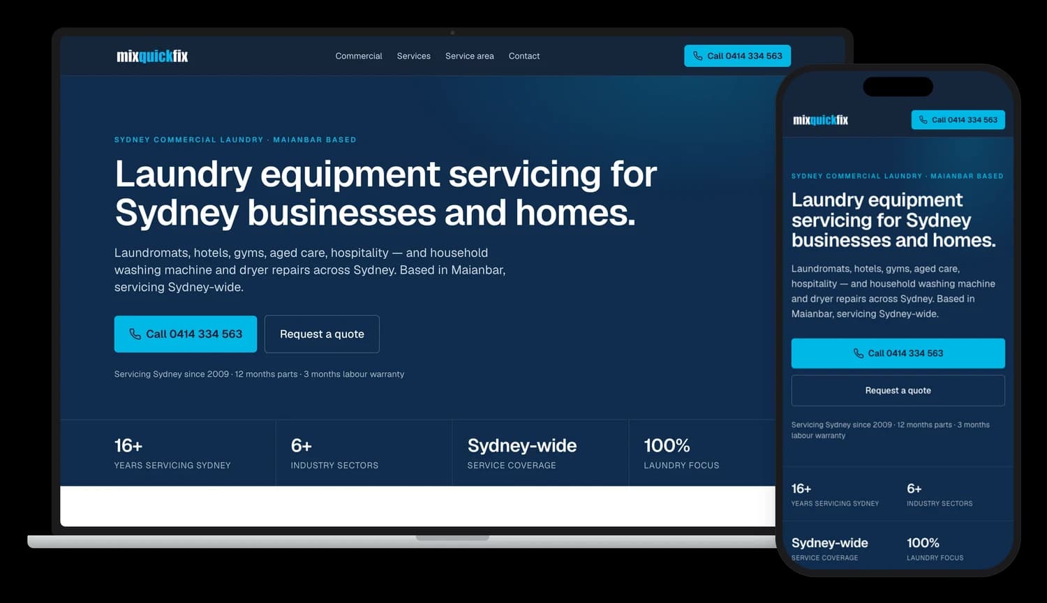 Mix Quick Fix website on desktop and mobile