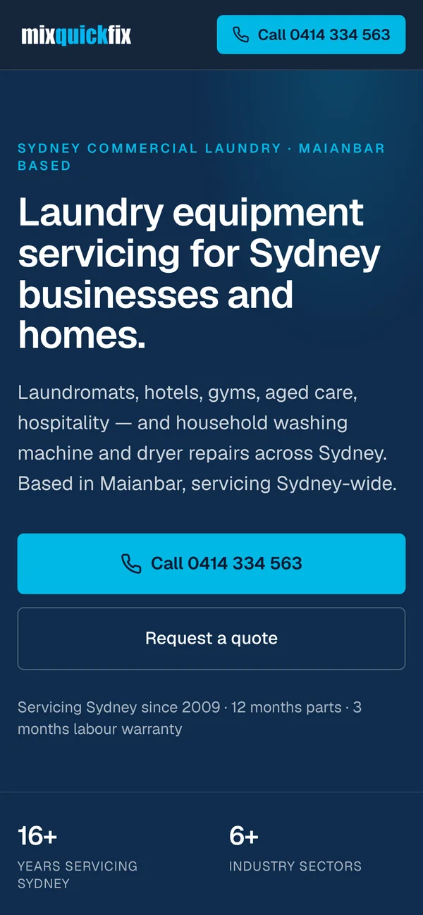 Mix Quick Fix homepage on mobile — one-tap call CTA above the fold