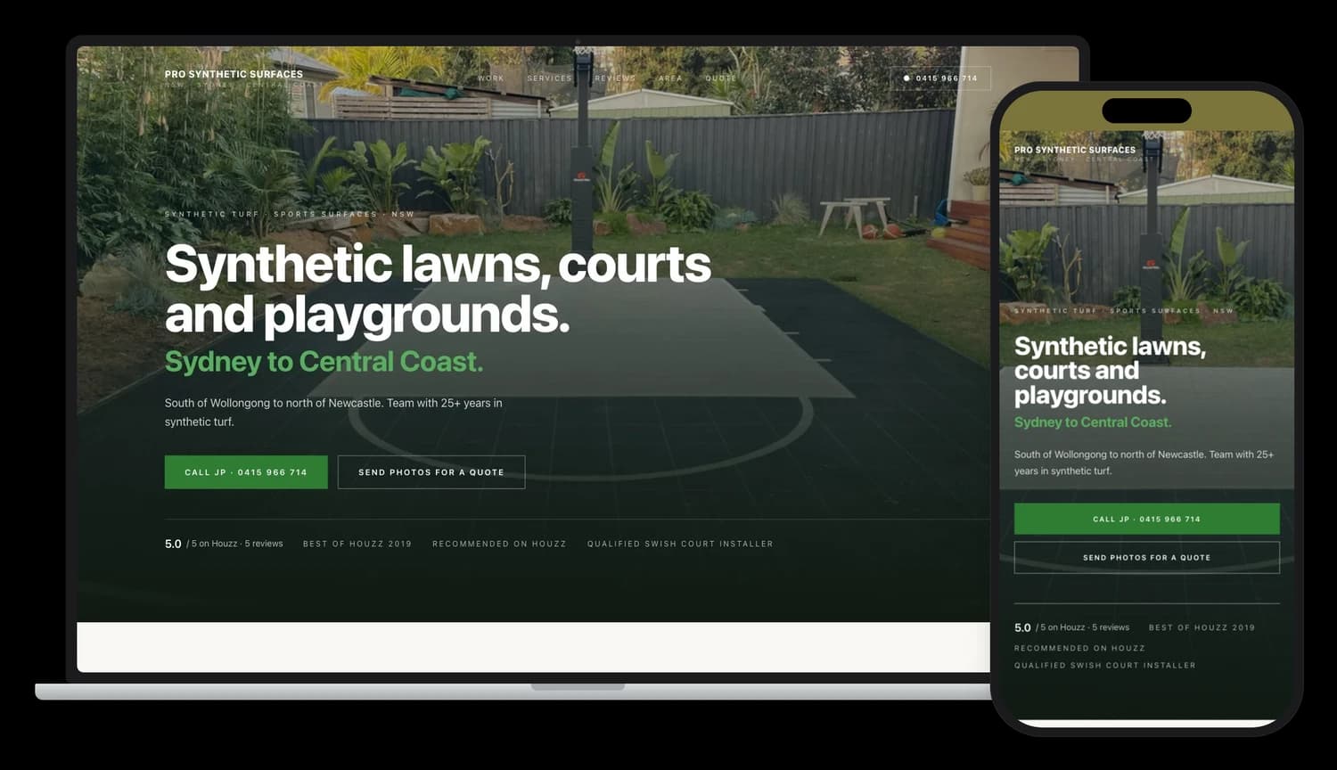 Pro Synthetic Surfaces website on desktop and mobile