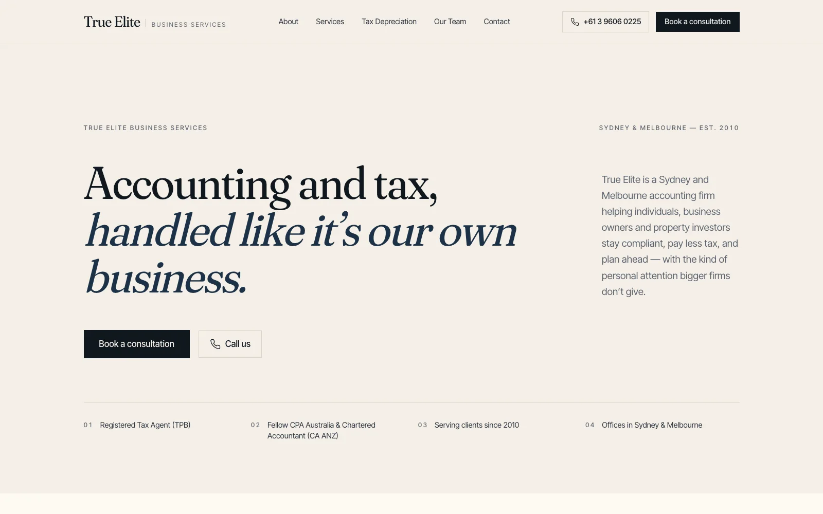 True Elite Business Services website